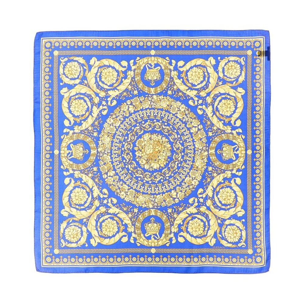 Versace Barocco Print Silk Scarf, Blue